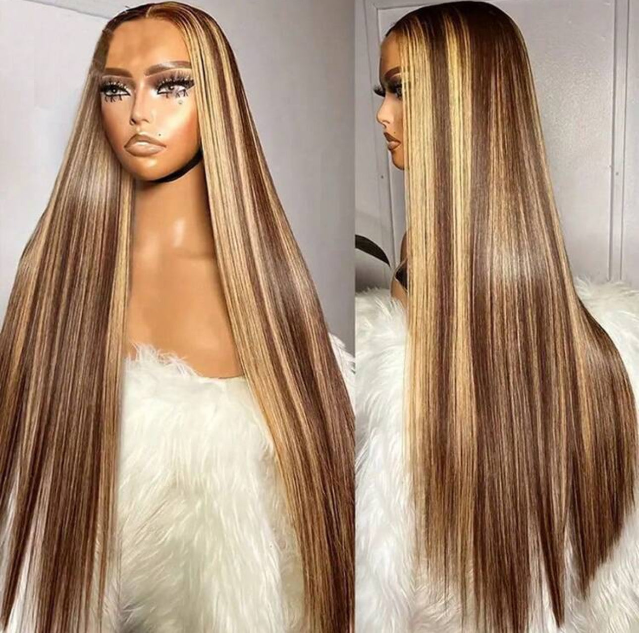 Highlight Ombre Straight Lace Front Wigs Human Blend Hair 13*4 HD