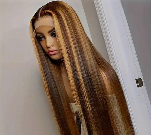 Highlight Ombre Straight Lace Front Wigs Human Blend Hair 13*4 HD